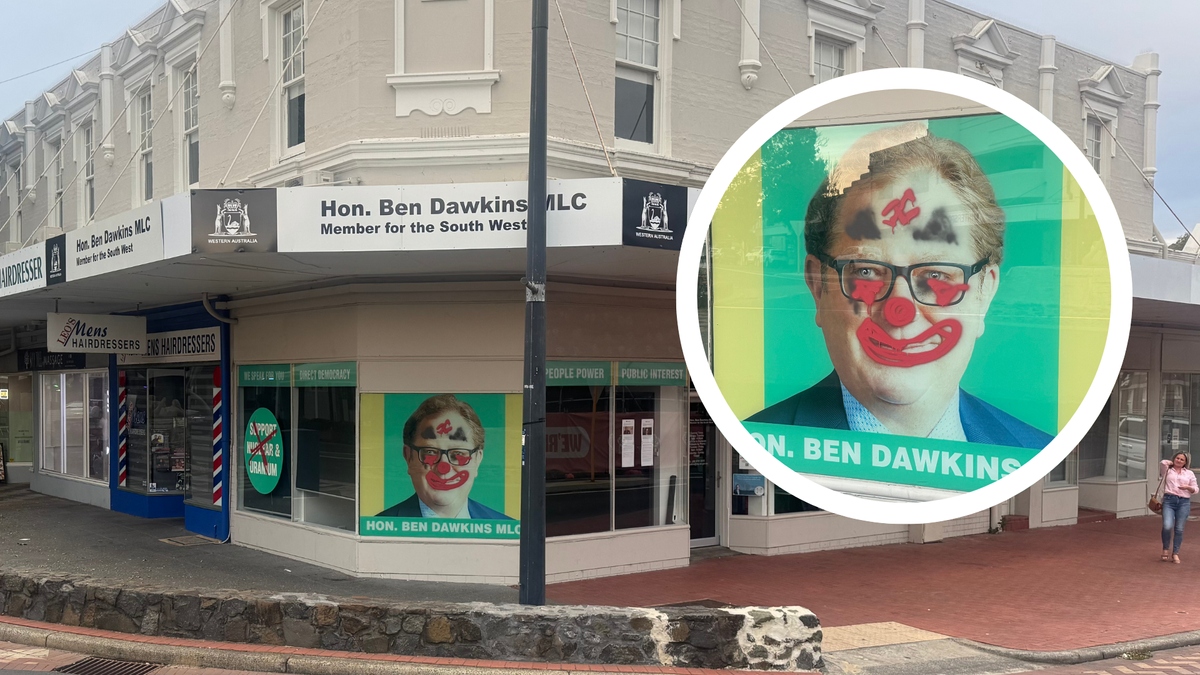 EXCLUSIVE: Aussie Trump's office vandalised with "swastika" and clown face paint